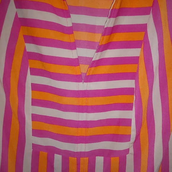 bebe S Summer Striped Long Sleeved Top Bright Orange Pink - Picture 4 of 8